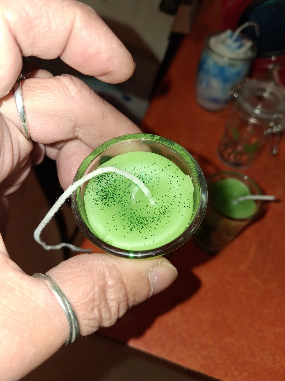 Green Glitter Accent Glass Votive Candle - Unbranded